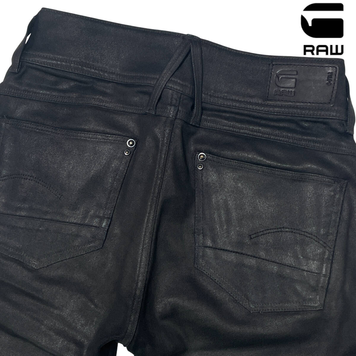 G-STAR RAW ポリ コーティングデニム LYNN W23 (約62cm 女性W28相當) ジースターロウ MID SKINNY 立體裁斷 バイカー デニムパンツ ジーンズ