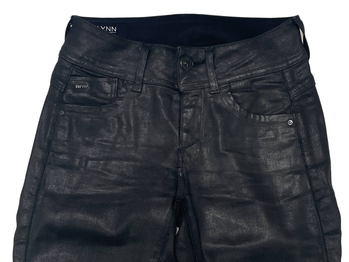 G-STAR RAW ポリ コーティングデニム LYNN W23 (約62cm 女性W28相當) ジースターロウ MID SKINNY 立體裁斷 バイカー デニムパンツ ジーンズ
