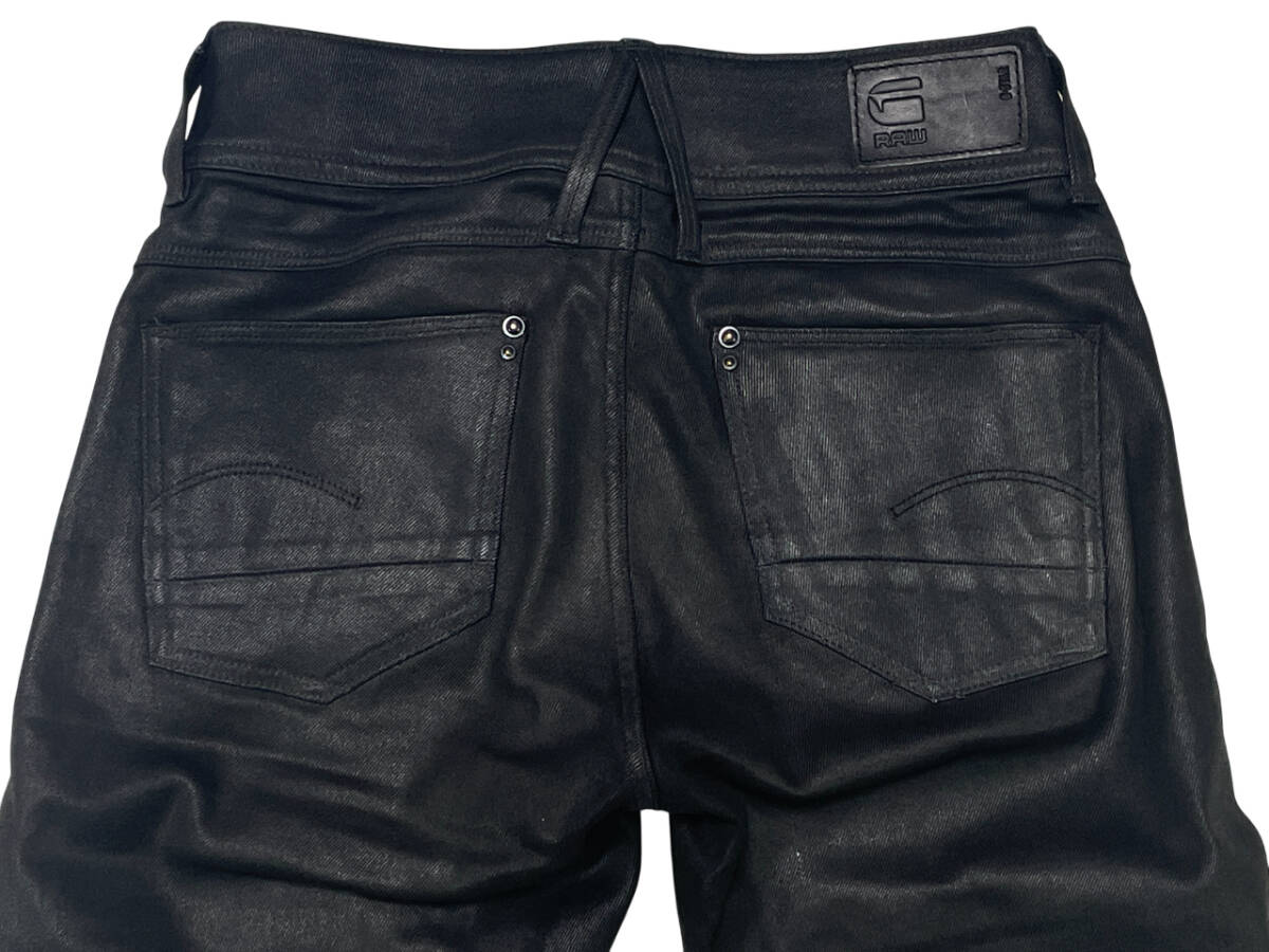 G-STAR RAW ポリ コーティングデニム LYNN W23 (約62cm 女性W28相當) ジースターロウ MID SKINNY 立體裁斷 バイカー デニムパンツ ジーンズ