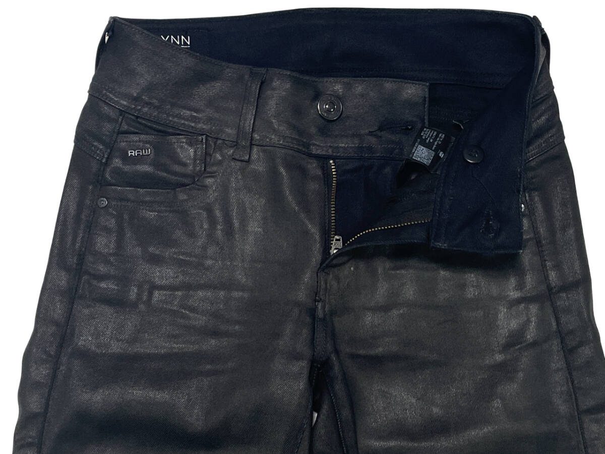 G-STAR RAW ポリ コーティングデニム LYNN W23 (約62cm 女性W28相當) ジースターロウ MID SKINNY 立體裁斷 バイカー デニムパンツ ジーンズ