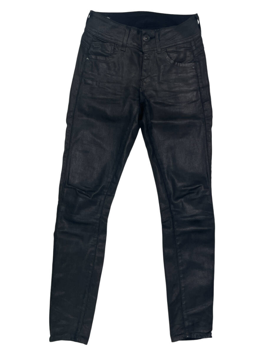 G-STAR RAW ポリ コーティングデニム LYNN W23 (約62cm 女性W28相當) ジースターロウ MID SKINNY 立體裁斷 バイカー デニムパンツ ジーンズ