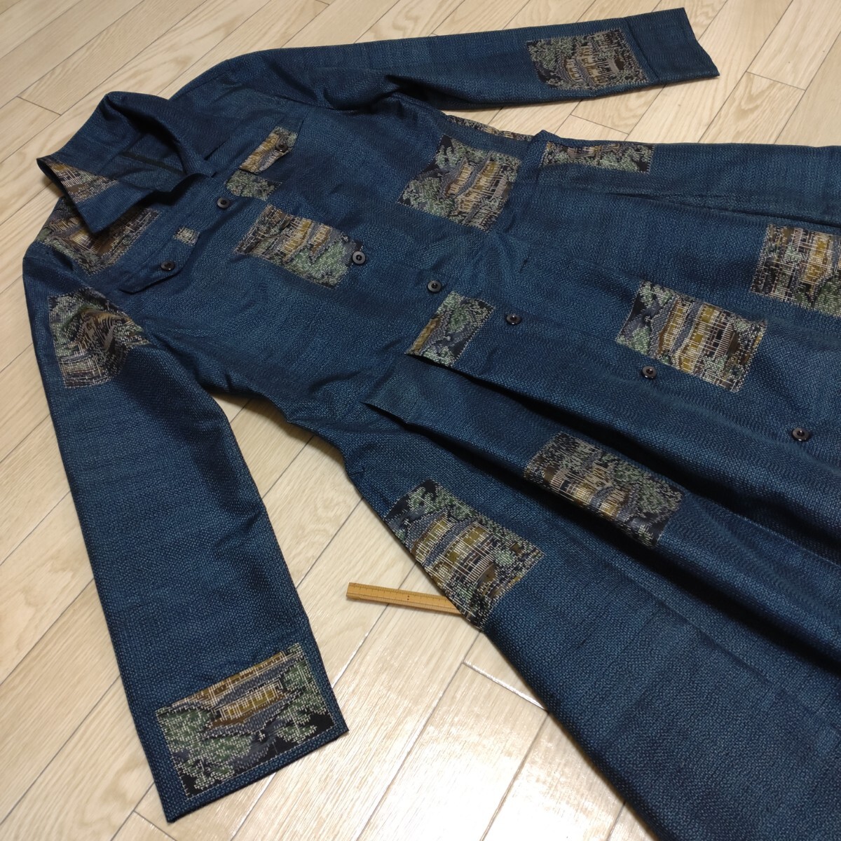 著物リメイク　紬シャツワンピース　 ハンドメイド　