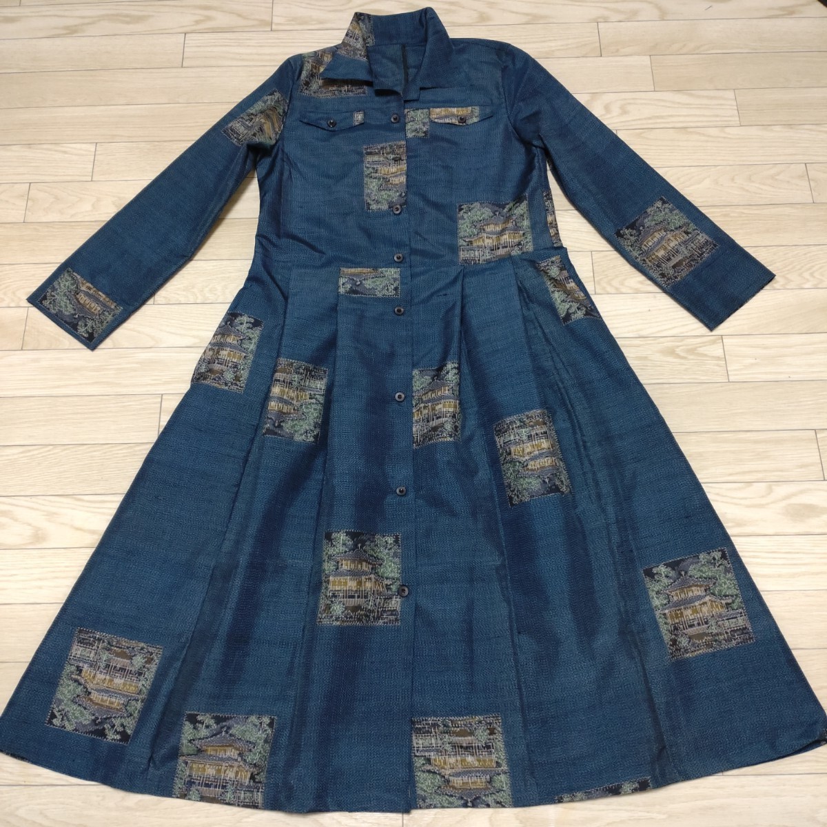 著物リメイク　紬シャツワンピース　 ハンドメイド　