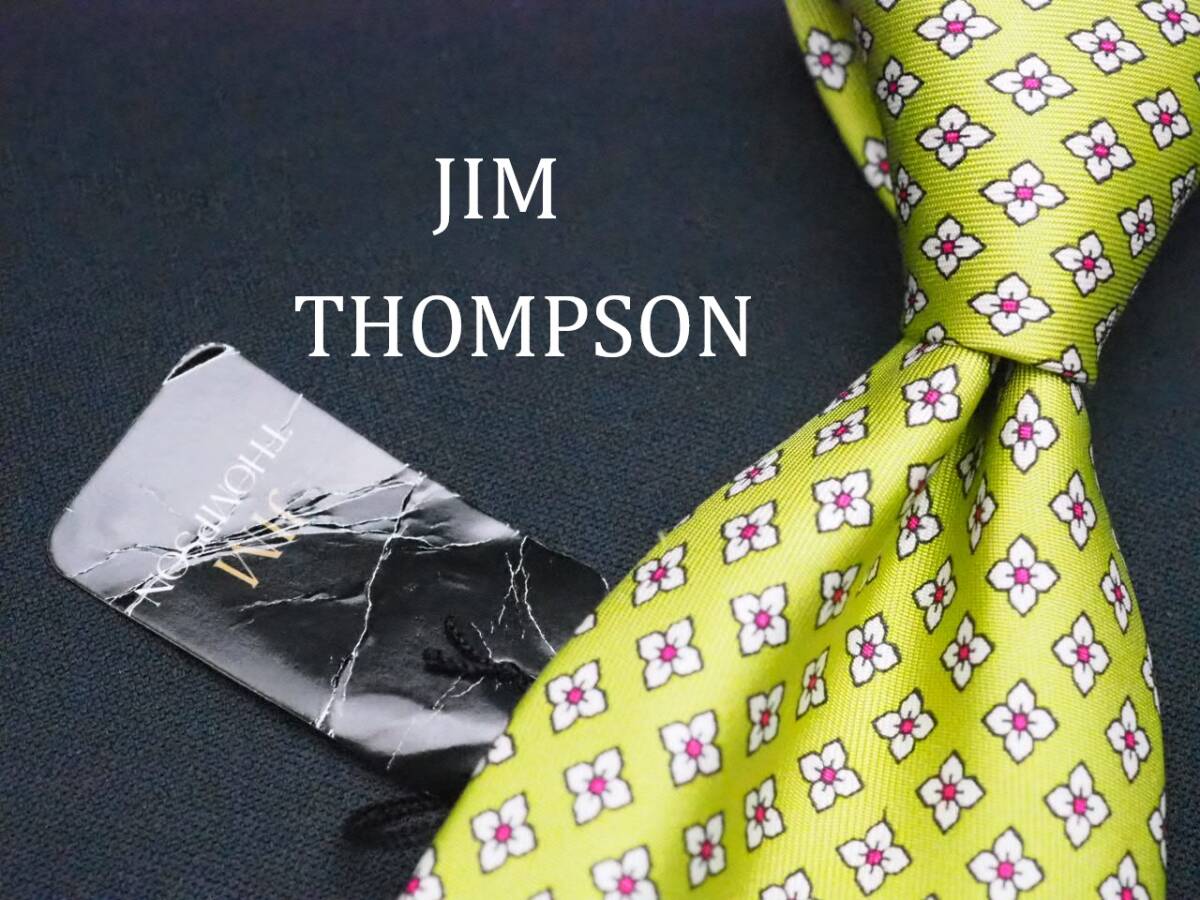 未使用品【JIM THOMPSON ジムトンプソン】 E2335 黃緑系 SILK ブランド ネクタイ 古著 良品