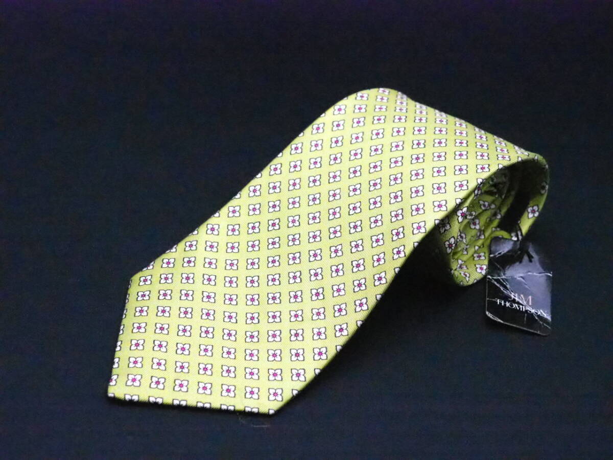 未使用品【JIM THOMPSON ジムトンプソン】 E2335 黃緑系 SILK ブランド ネクタイ 古著 良品