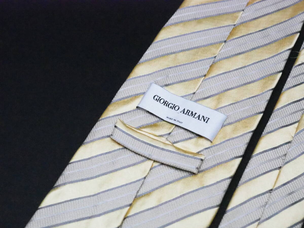 美品【GIORGIO ARMANI ジョルジオアルマーニ】 E2460 黃ゴールド系 SILK ブランド ネクタイ 古著 良品