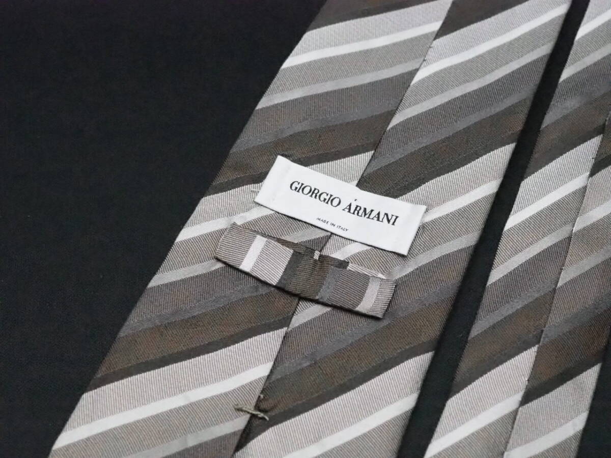 美品【GIORGIO ARMANI ジョルジオアルマーニ】 E2470 ブラウングレー系 SILK ブランド ネクタイ 古著 良品