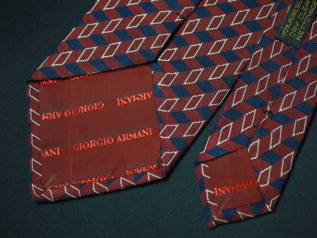 美品【GIORGIO ARMANI ジョルジオ アルマーニ】B1241 ワイン ネイビー ITALY イタリア制 SILK ブランド ネクタイ 古著 良品