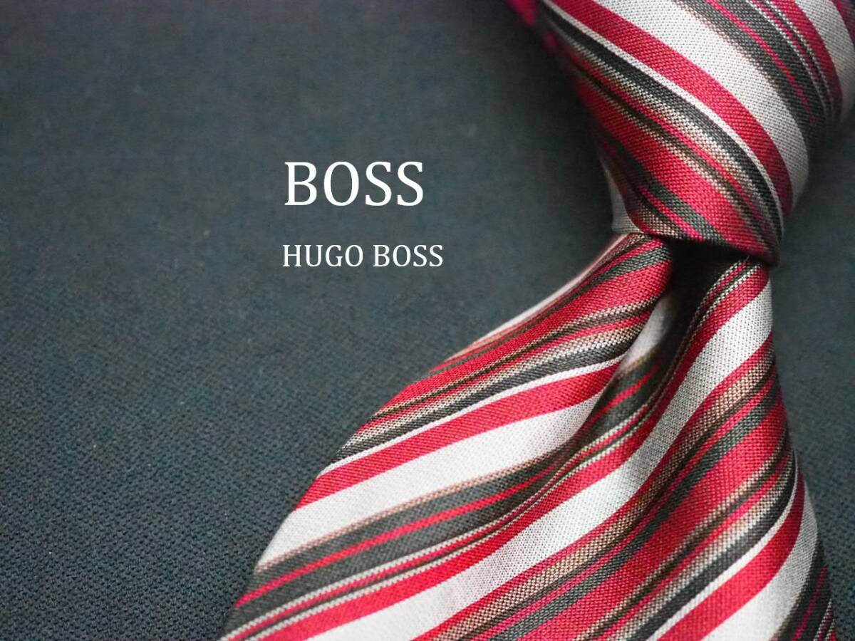 美品【HUGO BOSS ヒューゴ ボス】 E2766 赤系 SILK ブランド ネクタイ 古着 良品_画像1