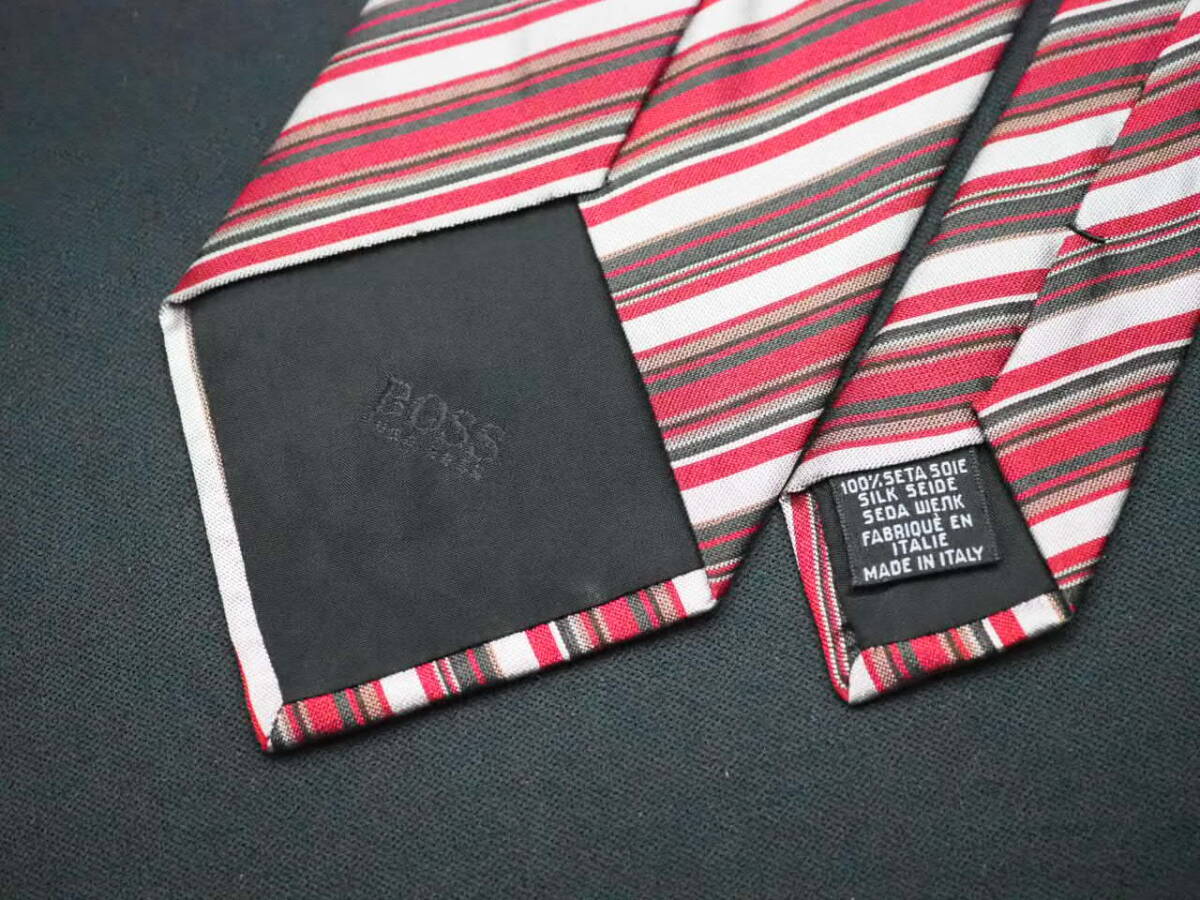 美品【HUGO BOSS ヒューゴ ボス】 E2766 赤系 SILK ブランド ネクタイ 古着 良品_画像5