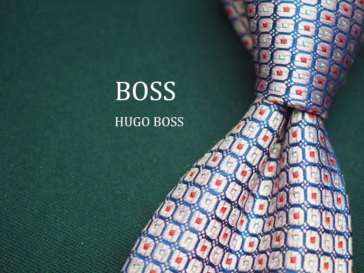 美品【HUGO BOSS ヒューゴ ボス】 E2892 ピンク系 SILK ブランド ネクタイ 古着 良品_画像1