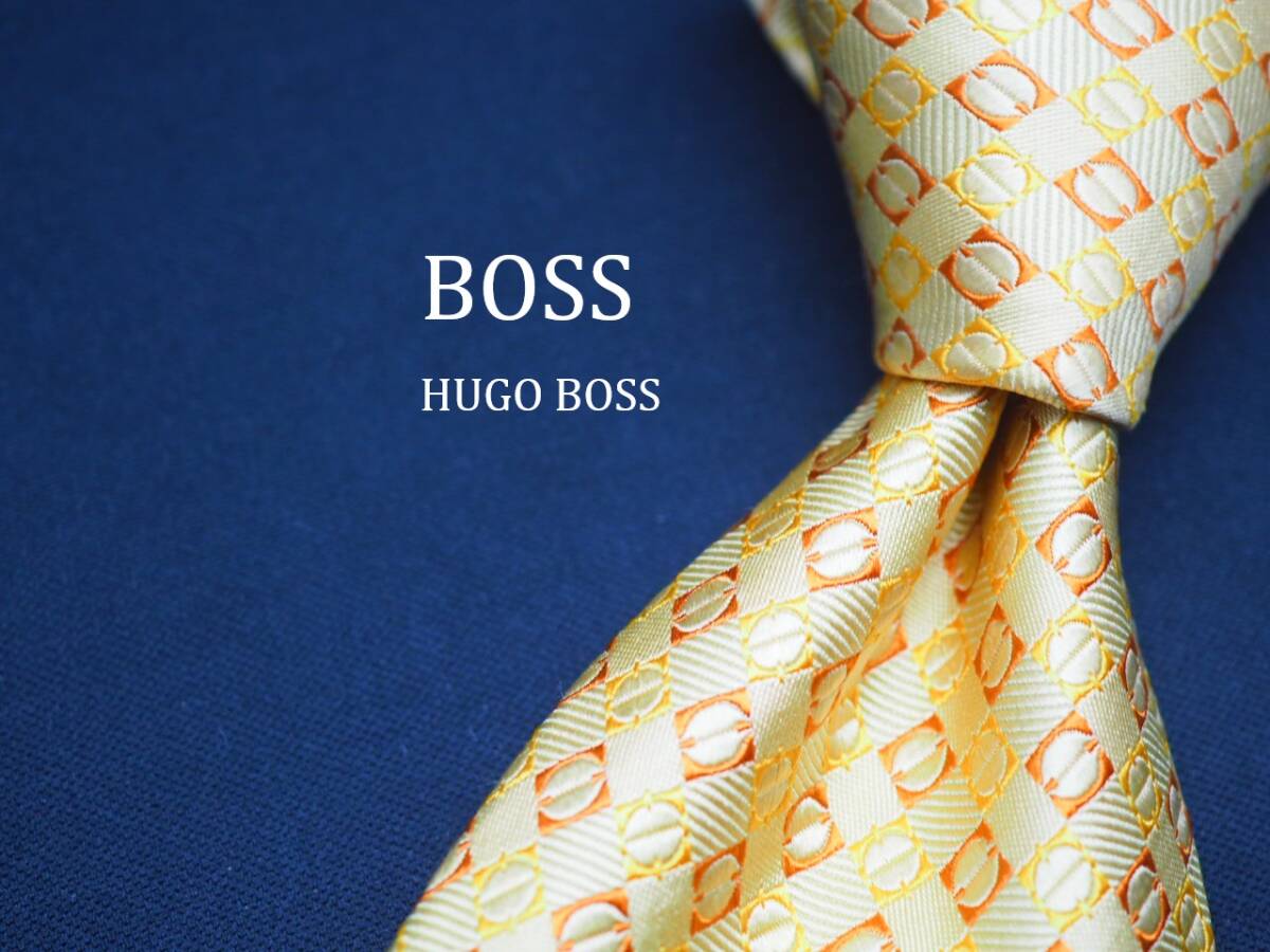 美品【HUGO BOSS ヒューゴ ボス】 E2900 黄ゴールド SILK ブランド ネクタイ 古着 良品_画像1
