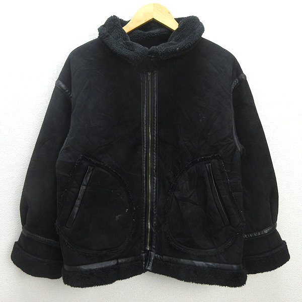 H■ビームス/BEAMS HEART 里ボア フェイクムートンジャケット/黒/LADIES■8【中古】