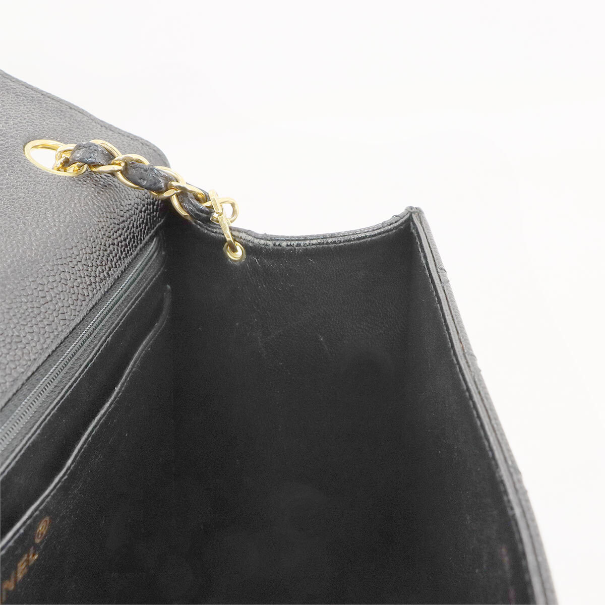 美品 シャネル CHANEL マトラッセ チェーン ショルダー バッグ キャビアスキン レザー ブラック Matelasse 90282974