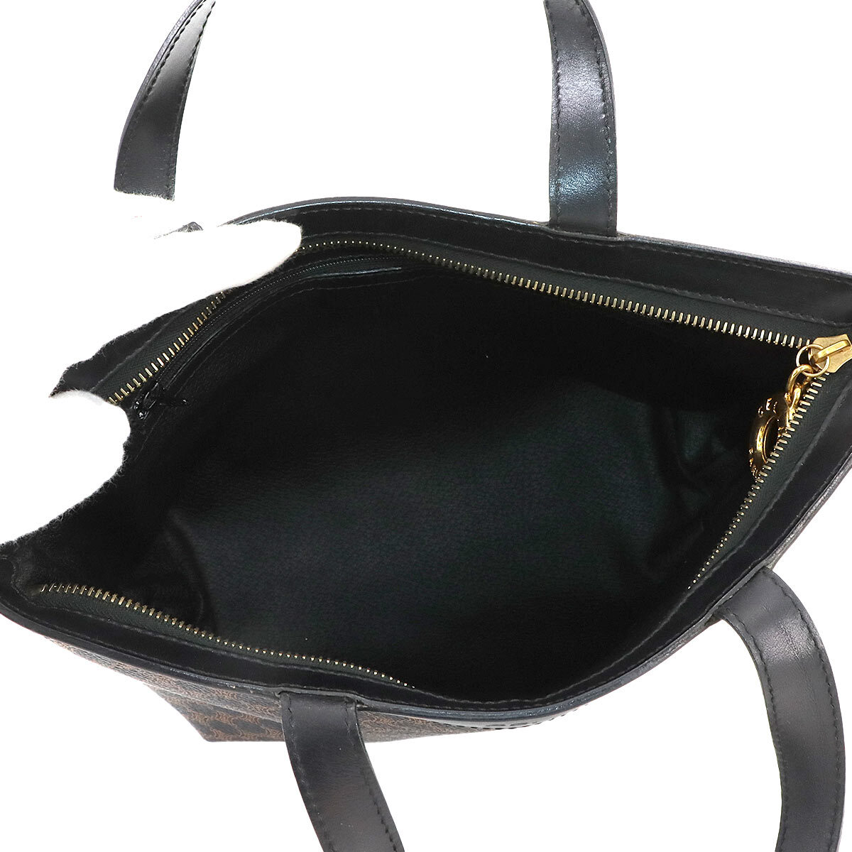 新品同様 セリーヌ CELINE マカダム柄 ハンド バッグ PVC レザー ブラック ブラウン ゴールド 金具 ヴィンテージ 90283043