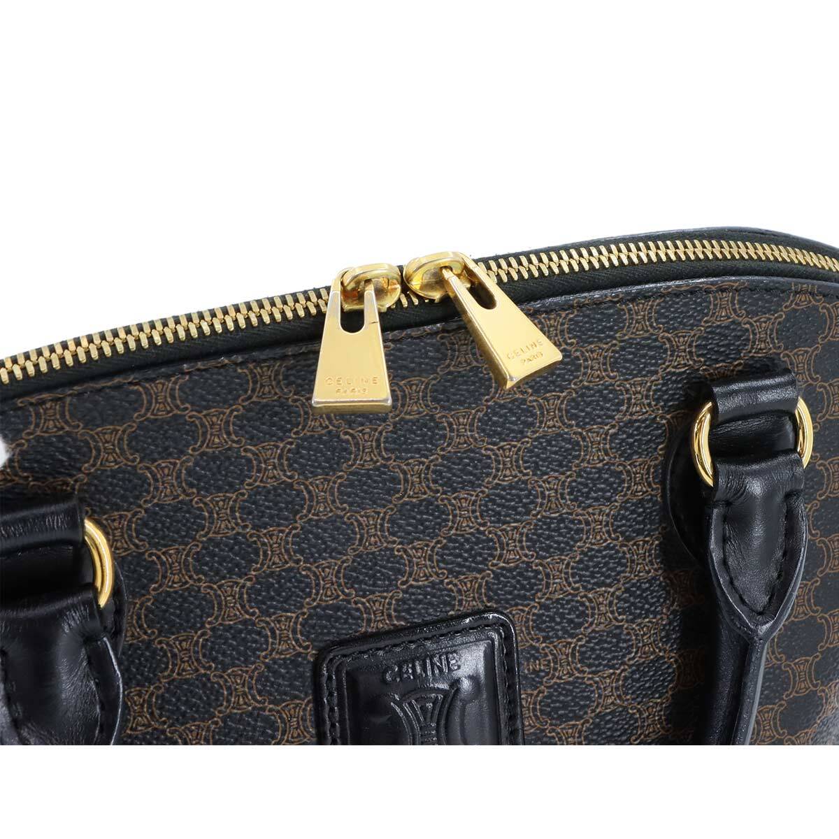 セリーヌ CELINE マカダム ハンド バッグ PVC レザー ブラック ブラウン ゴールド 金具 ヴィンテージ Macadam Hand Bag 90282211