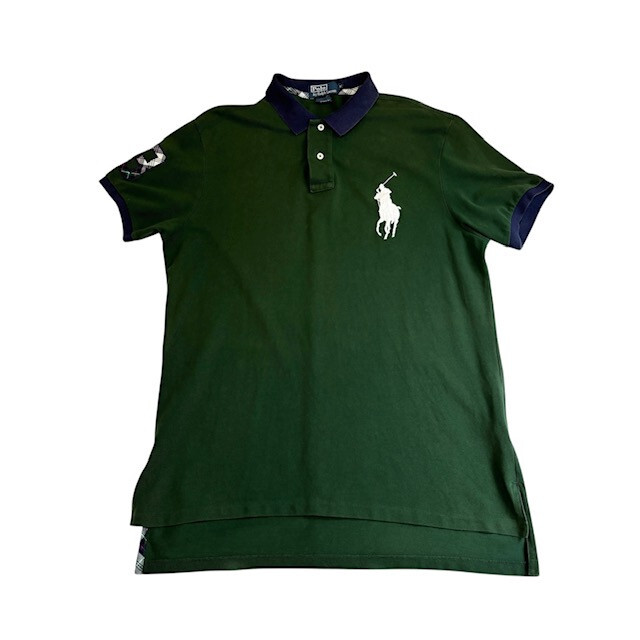 中古 ポロバイラルフローレン Polo by RalphLauren 半袖 ポロシャツ クリーニング済み ビッグポニー 緑 メンズ XLサイズ