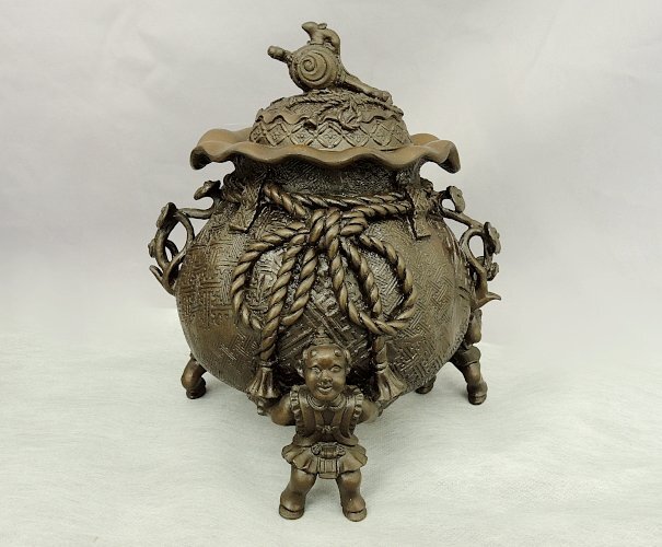 二上元威 香炉 巾着型 青銅 16,5cm 高岡銅器 元威 香炉 青銅製 中古美品 箱なし 日本製 made in Japan