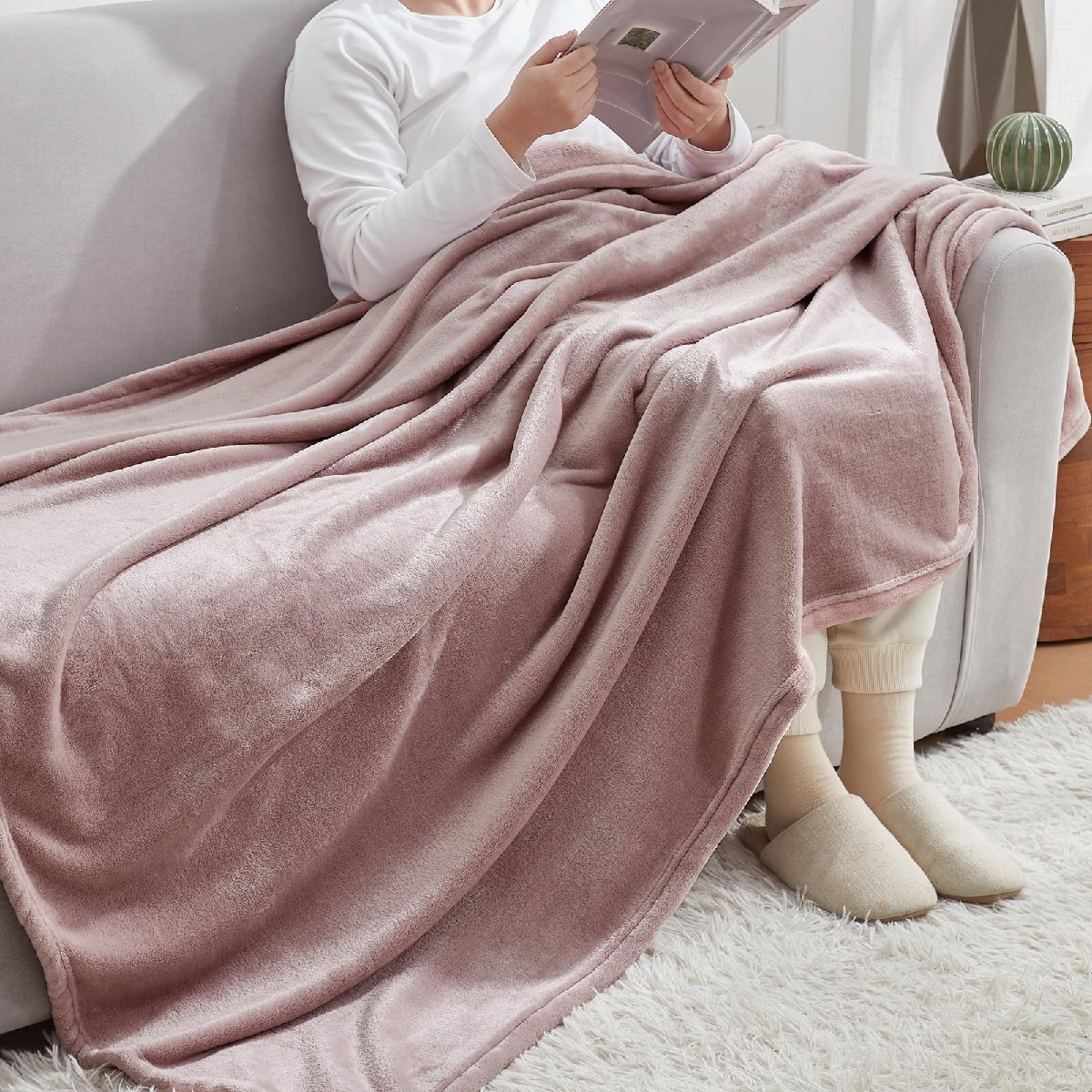 即決価格★ スモーキーピンク フランネル マイクロファイバー Hａｎｓｌｅｅｐ シングル ブランケット 100ｘ140ｃｍ 冬用