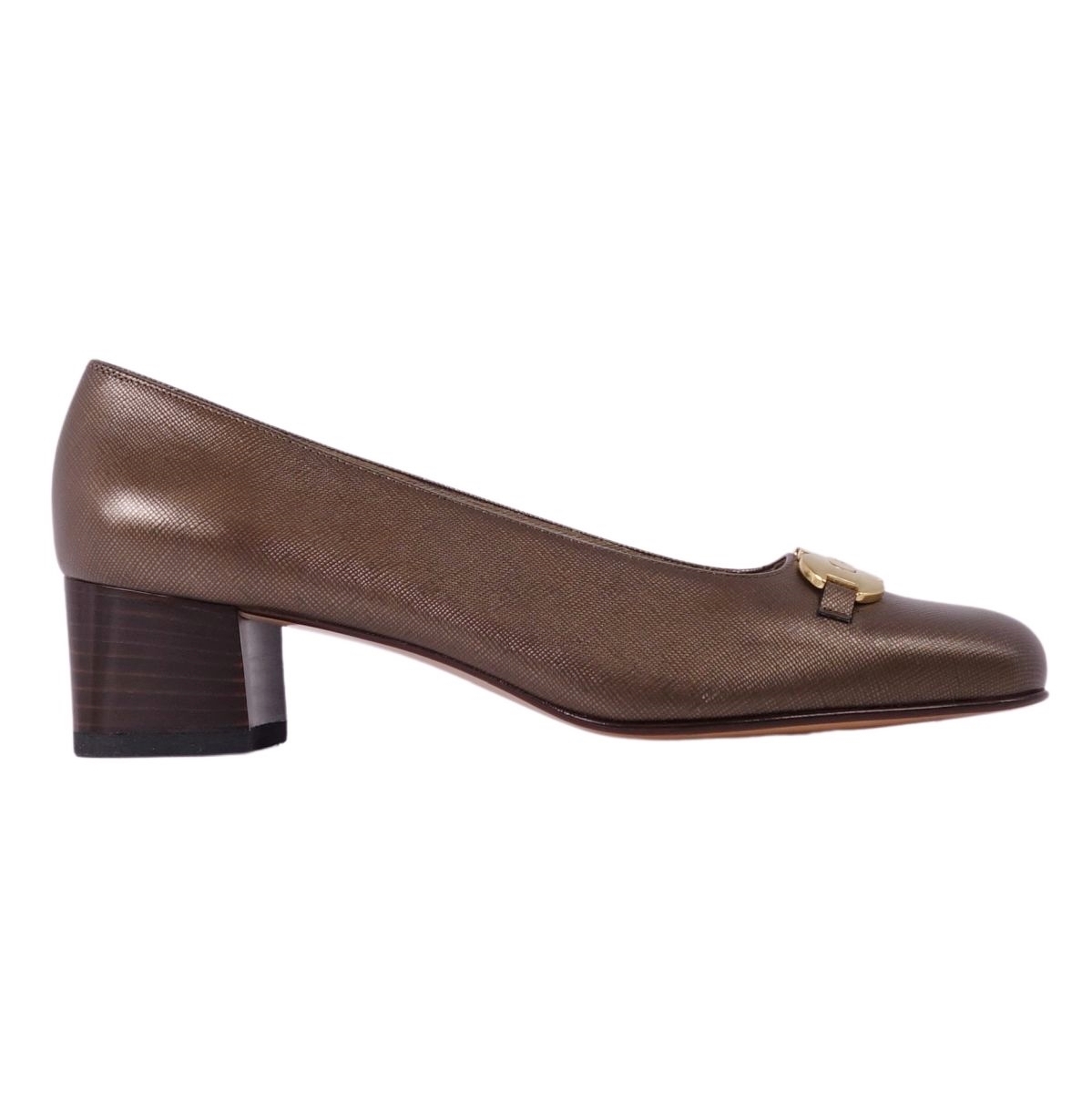 未使用 サルヴァトーレ フェラガモ Salvatore Ferragamo パンプス ガンチーニ レザー ヒール 8C(25.5cm相當(dāng)) ブラウン ce06mt-rm27e31410