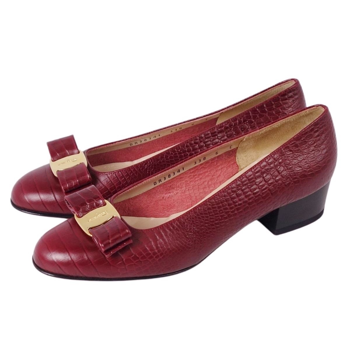 未使用 サルヴァトーレ フェラガモ Salvatore Ferragamo パンプス ヴァラ クロコ型押し ヒール 6C(23.5cm) ボルドー ce06mt-rm20e31402
