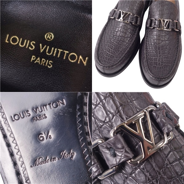 未使用 ルイヴィトン LOUIS VUITTON ローファー ホッケンハイム ライン クロコダイル LV金具 メンズ 6.5(25.5cm) グレー ce05dn-rm10e31258