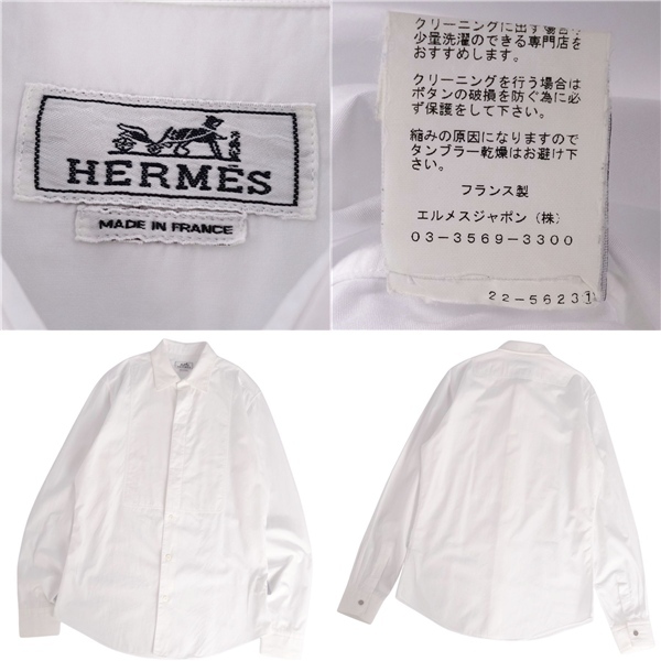美品 エルメス HERMES シャツ ロングスリーブ 長(zhǎng)袖 セリエボタン 中綿入り コットン トップス メンズ 39(15 1/2) (M) 白 ce05ed-rm02f13288