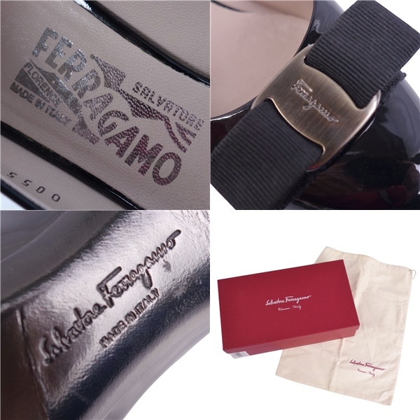 美品 サルヴァトーレ フェラガモ Salvatore Ferragamo パンプス ヴァラ エナメル ヒール シューズ 5D(22.5cm) ブラック ce06mt-rm10e31423