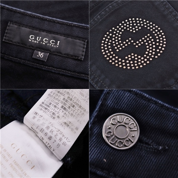 美品 グッチ GUCCI パンツ デニムパンツ GG柄 ラインストーン コットン ストレッチ ボトムス レディース 36(S) ブラック ce06dt-rm20e31910