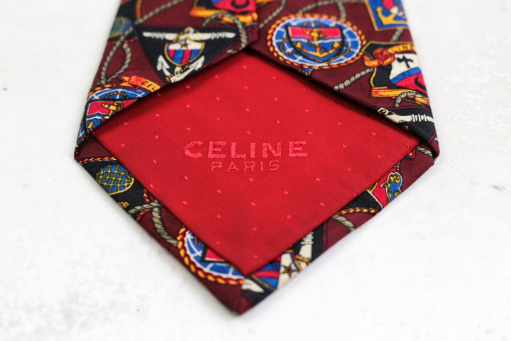 セリーヌ ブランド ネクタイ シルク 紋章 総柄 PO メンズ ワインレッド CELINE
