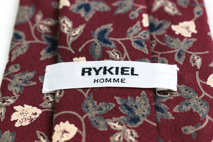 リキエル オム ブランド ネクタイ 総柄 花柄 リーフ柄 シルク PO メンズ ワインレッド RYKIEL HOMME