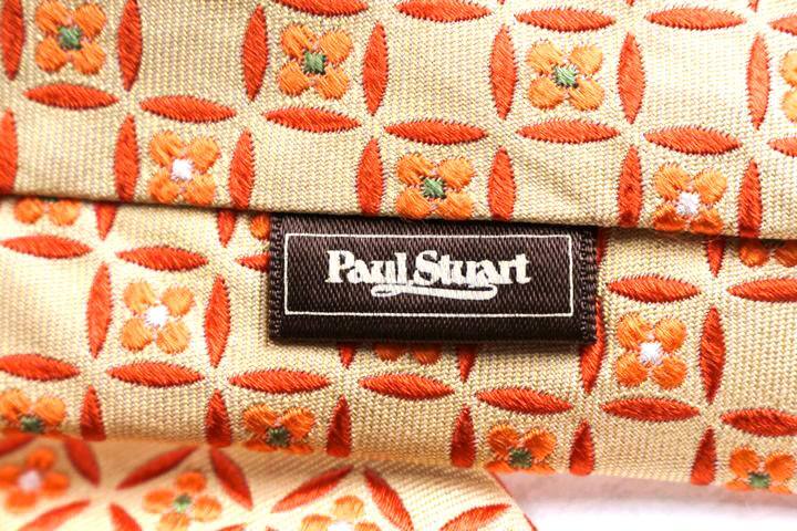  paul (pole) Stuart бренд галстук в клетку цветочный принт мелкий рисунок рисунок .. рисунок шелк сделано в Японии PO мужской orange PAUL STUART