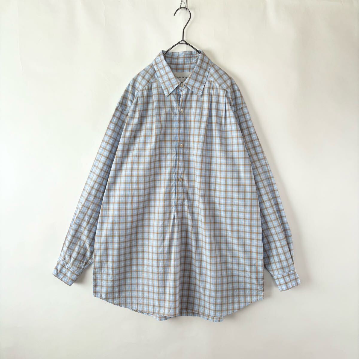 【美品】25SS TOMORROWLAND 日本制 トゥモローランド レギュラーカラー プルオーバー タック シャツ チェック柄 ブルー系 size S