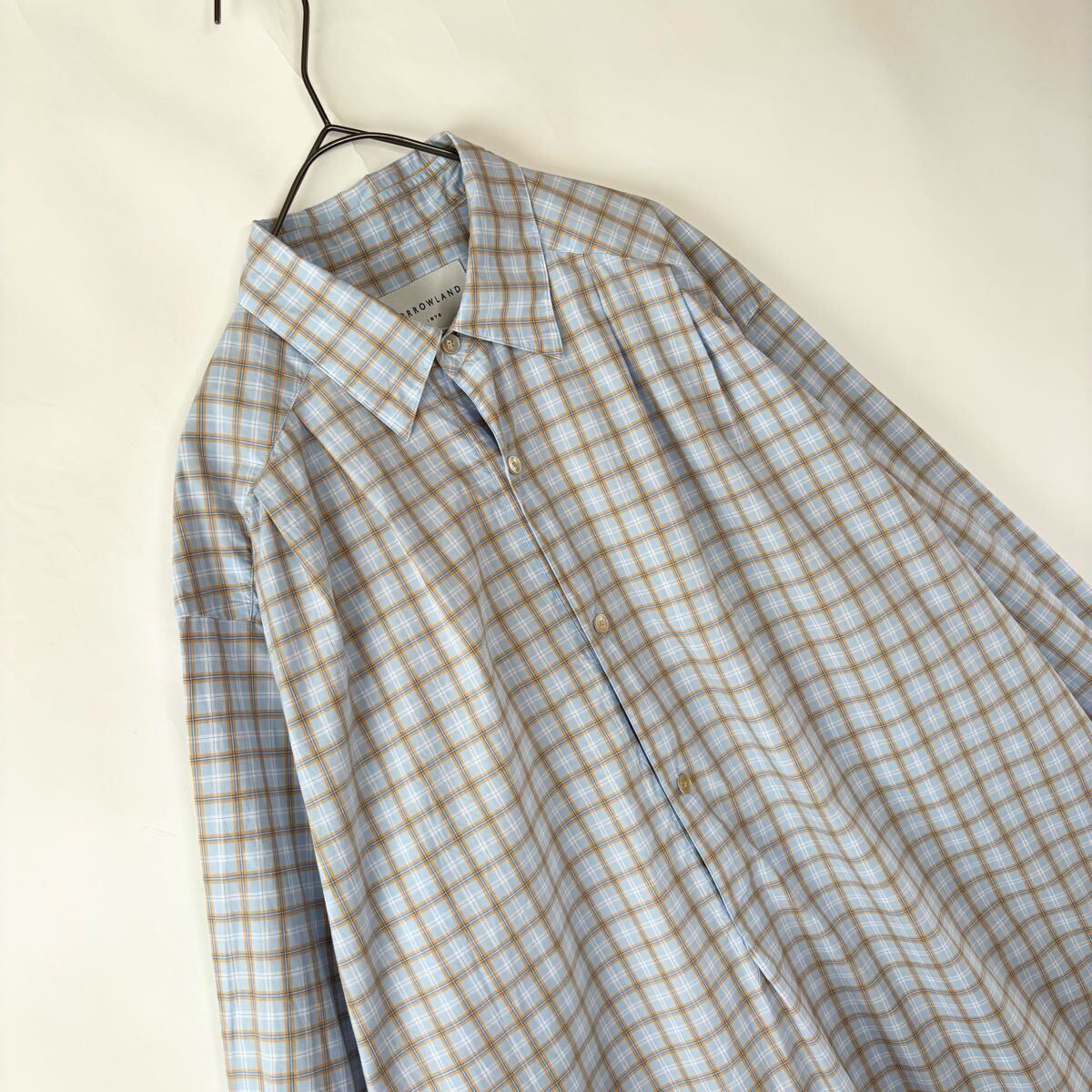 【美品】25SS TOMORROWLAND 日本制 トゥモローランド レギュラーカラー プルオーバー タック シャツ チェック柄 ブルー系 size S
