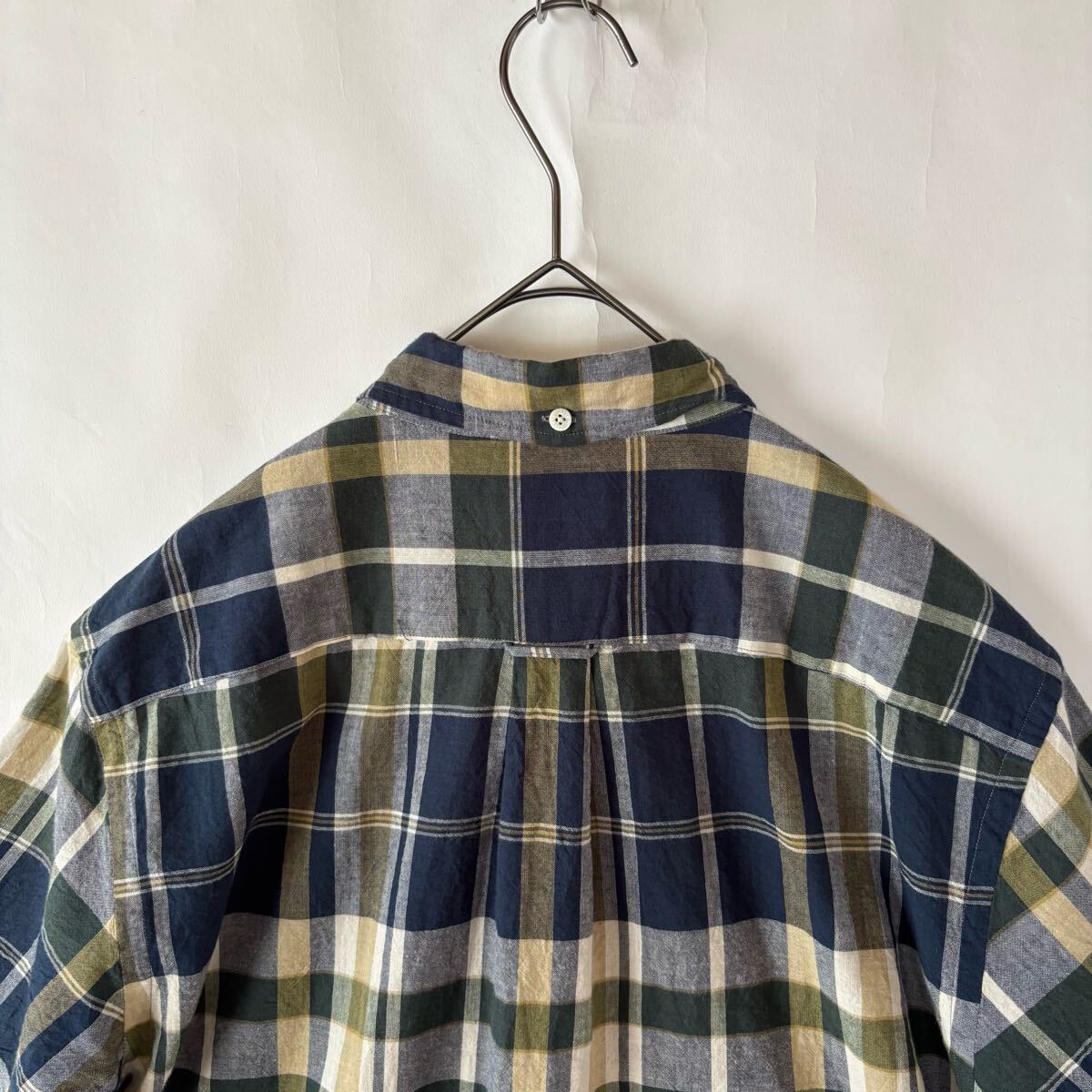 【美品】BEAMS PLUS 日本制 ビームスプラス インディアンマドラス ボタンダウン シャツ ショートスリーブ チェック ネイビー系 size S