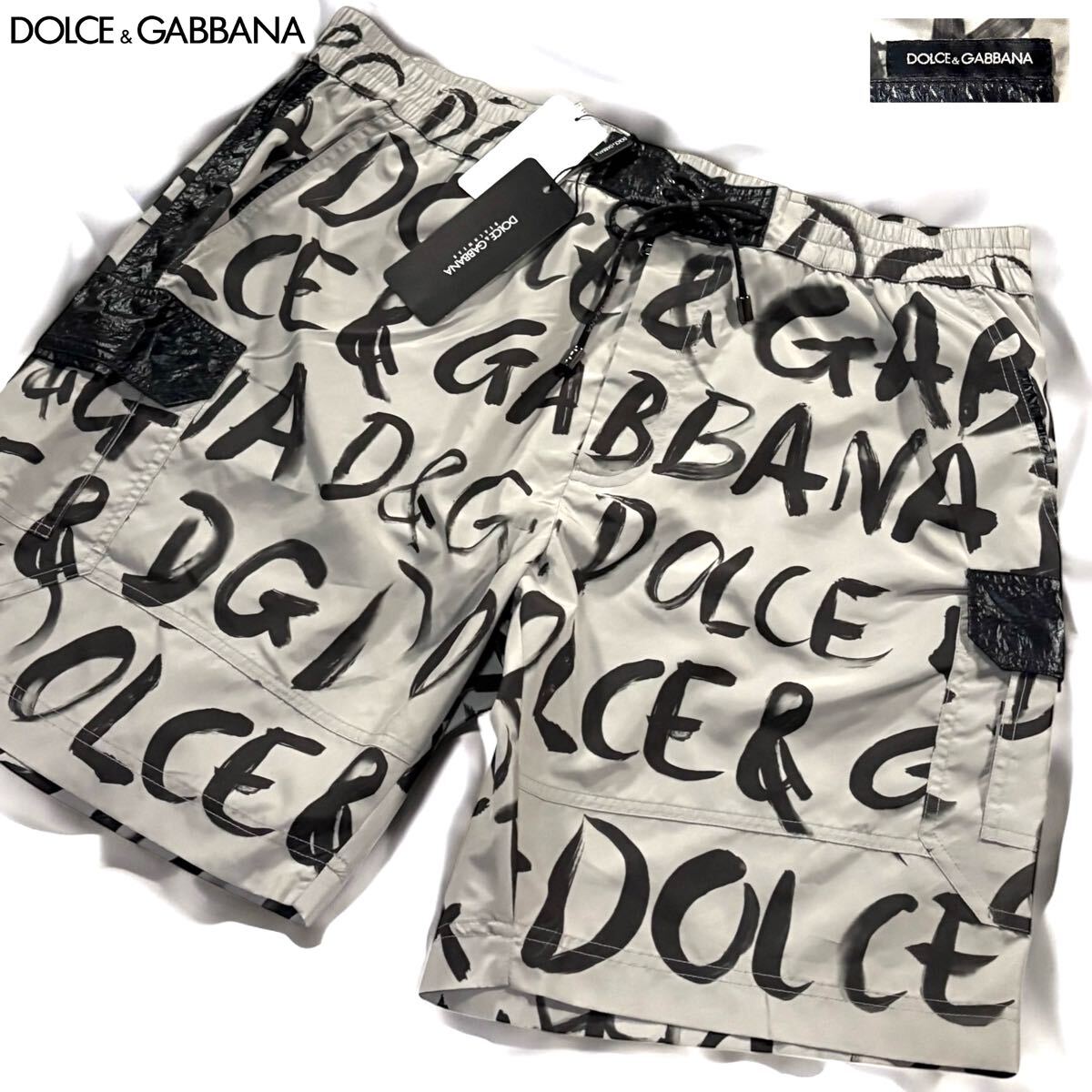 新品タグ付き/Lサイズ●最高級 ドルチェ&ガッバーナ ショート ハーフパンツ 水著 スイムウエア DOLCE&GABBANA ロゴ総柄 ロゴタグ 希少