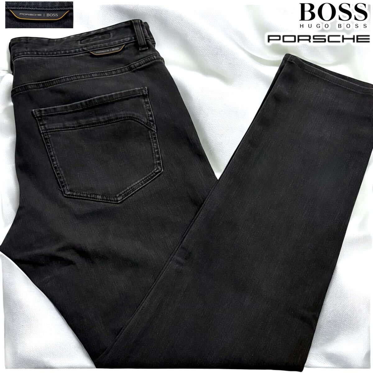 極美品/Lサイズ●ヒューゴボス ポルシェ コラボ別注 デニム ジーンズ Gパン パンツ HUGO BOSS PORSCHE ストレッチ ラバータグ イタリア生地