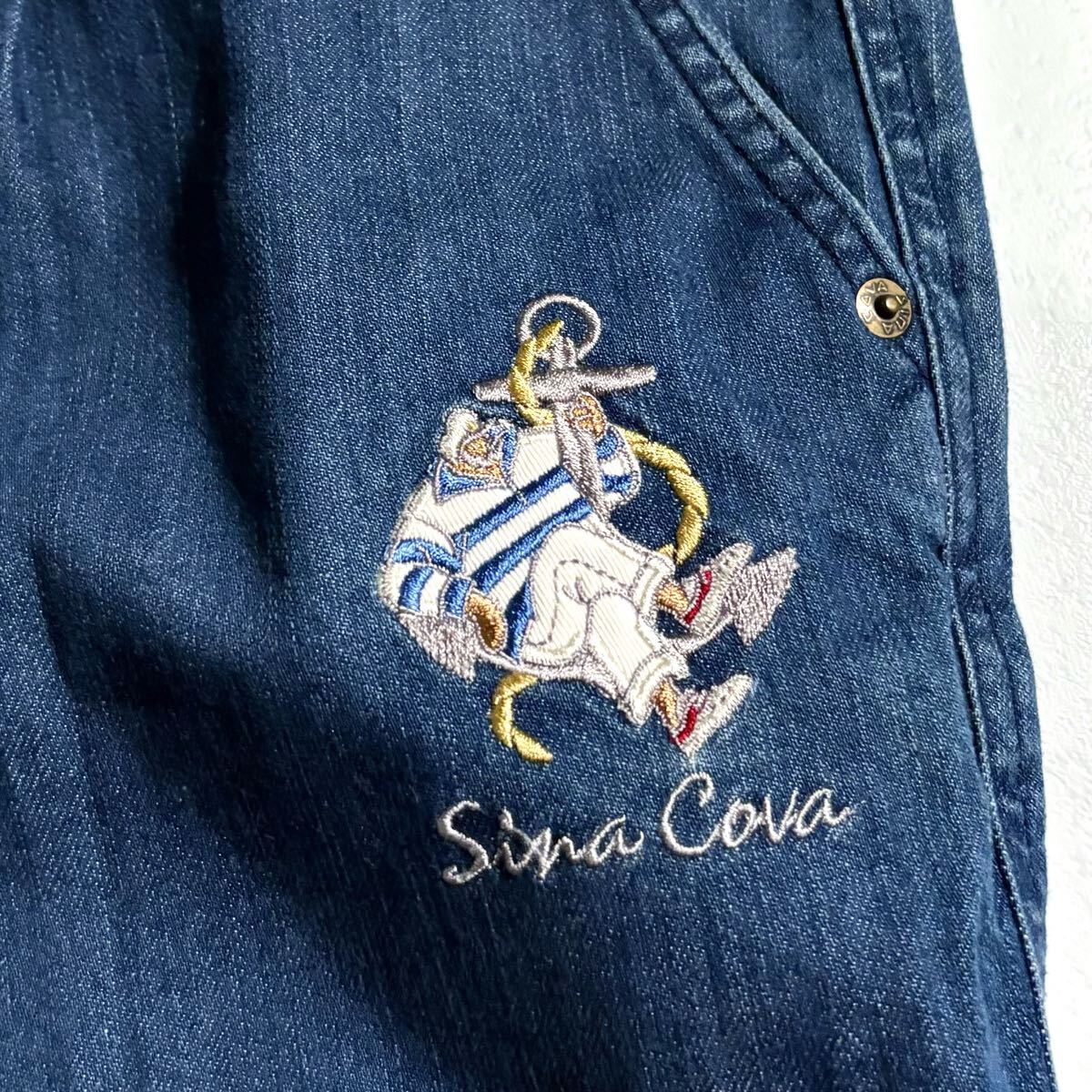 極美品/XLサイズ●SINA COVA シナコバ デニム ジーンズ ジーパン パンツ ストレッチ インディゴ マリンロゴ刺繍 背面ロゴ刺繍 洗濯可 88