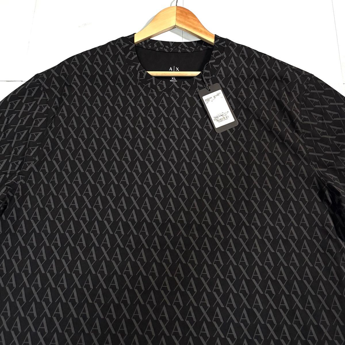 新品タグ付き/XLサイズ●24ss アルマーニ エクスチェンジ 半袖Tシャツ カットソー ARMANI EXCHANGE ストレッチ AXロゴ総柄 黒系 ゆったり
