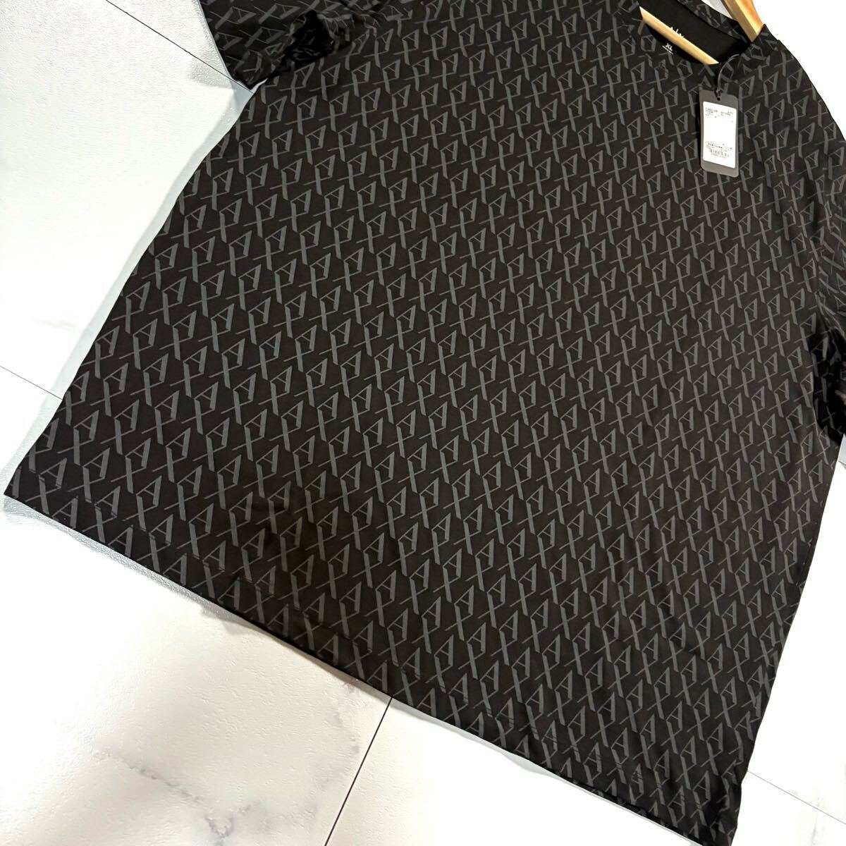 新品タグ付き/XLサイズ●24ss アルマーニ エクスチェンジ 半袖Tシャツ カットソー ARMANI EXCHANGE ストレッチ AXロゴ総柄 黒系 ゆったり