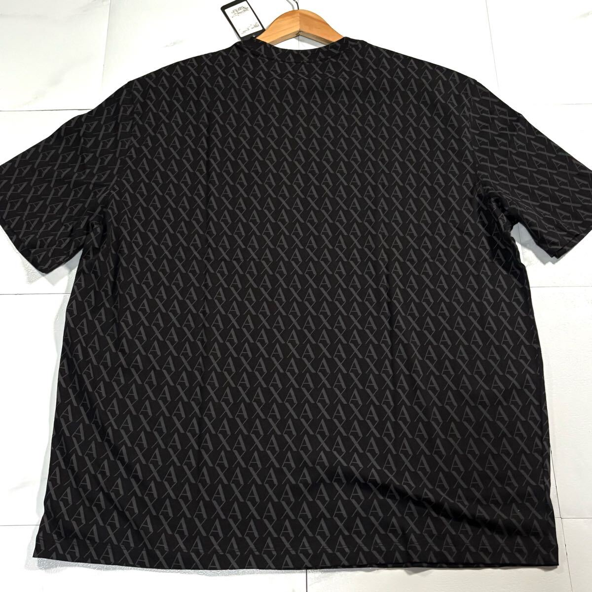新品タグ付き/XLサイズ●24ss アルマーニ エクスチェンジ 半袖Tシャツ カットソー ARMANI EXCHANGE ストレッチ AXロゴ総柄 黒系 ゆったり