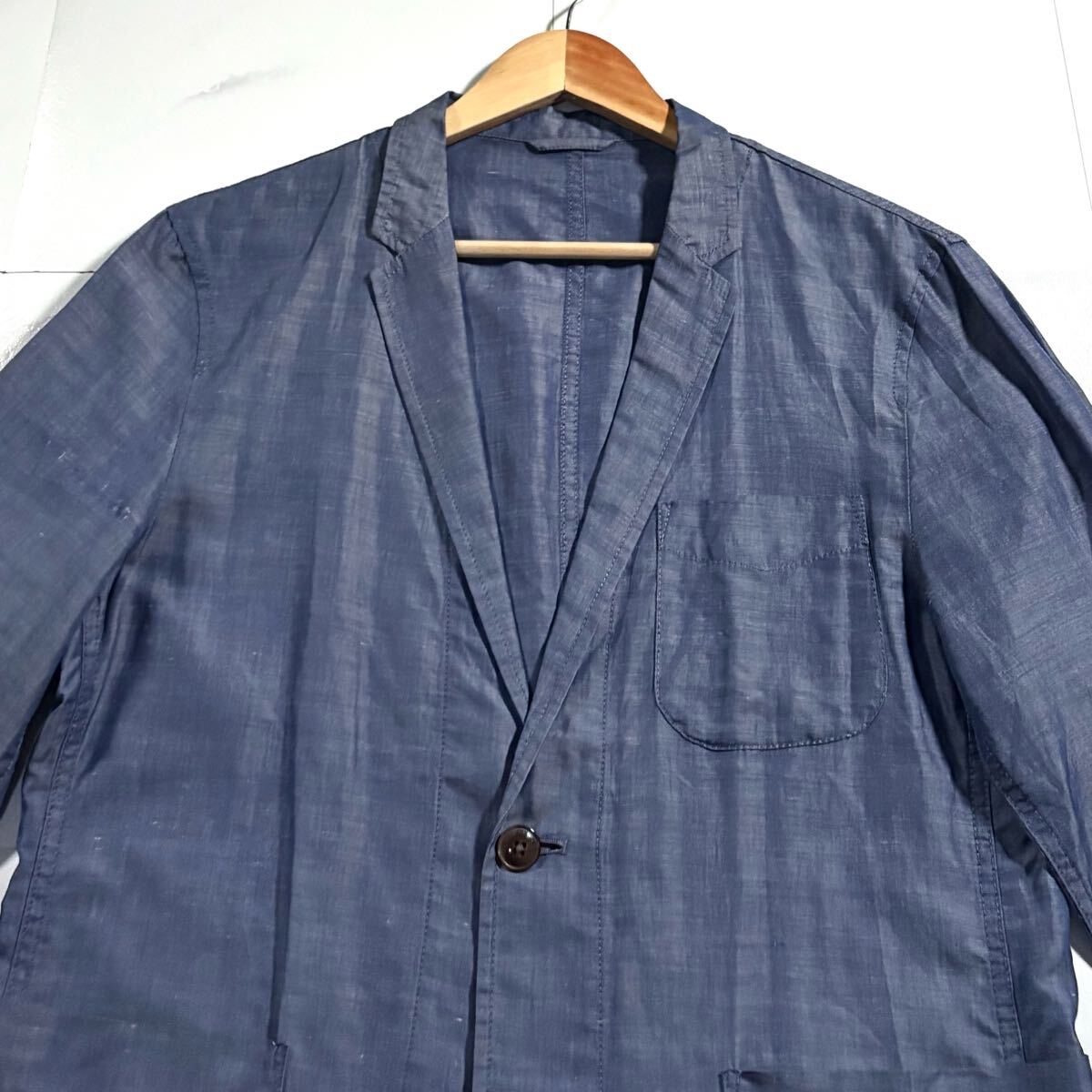 極美品/Lサイズ●バーバリーブラックレーベル サマー アンコン リネン混 テーラードジャケット BURBERRY BLACK LABEL 微光沢 麻 薄手 軽量