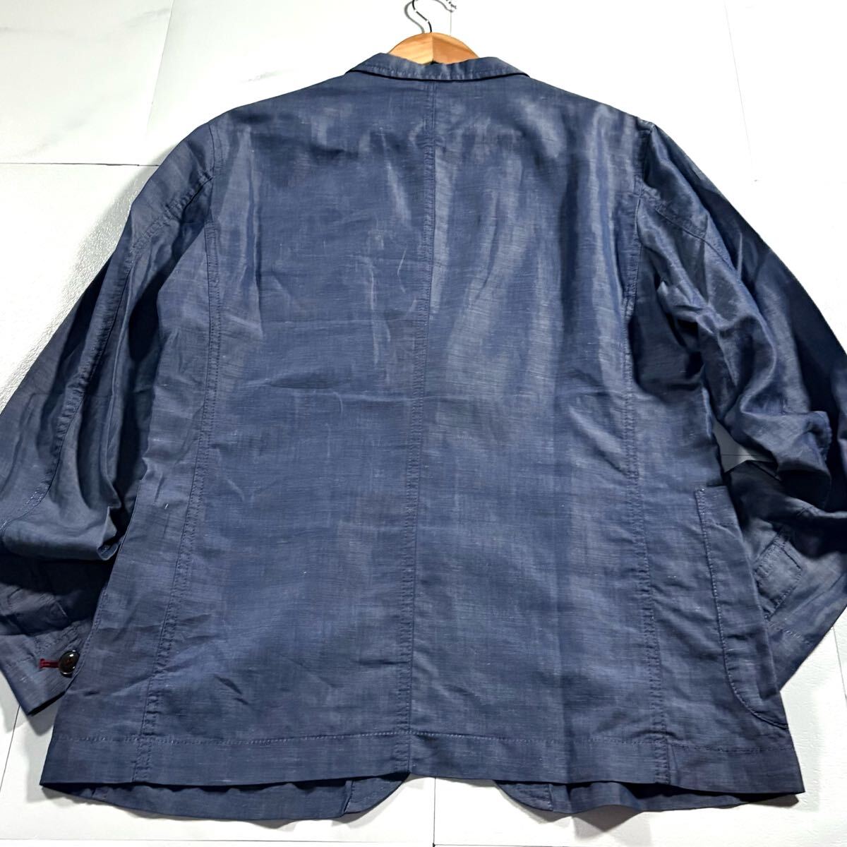極美品/Lサイズ●バーバリーブラックレーベル サマー アンコン リネン混 テーラードジャケット BURBERRY BLACK LABEL 微光沢 麻 薄手 軽量