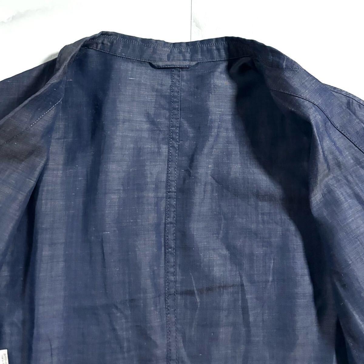 極美品/Lサイズ●バーバリーブラックレーベル サマー アンコン リネン混 テーラードジャケット BURBERRY BLACK LABEL 微光沢 麻 薄手 軽量