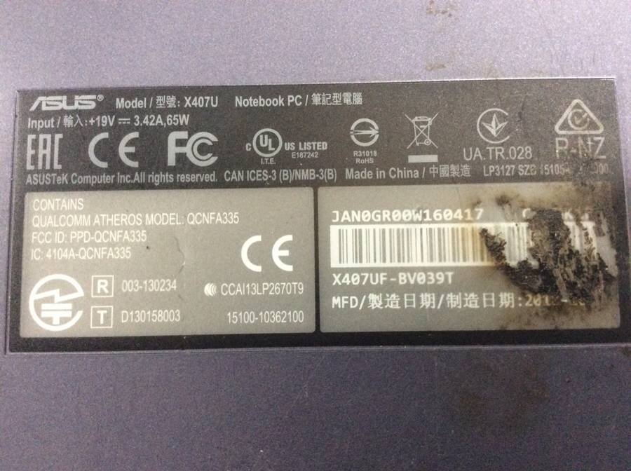 ASUS X407UF-BV039T -　Core i5 8250U 1.60GHz■現(xiàn)狀品