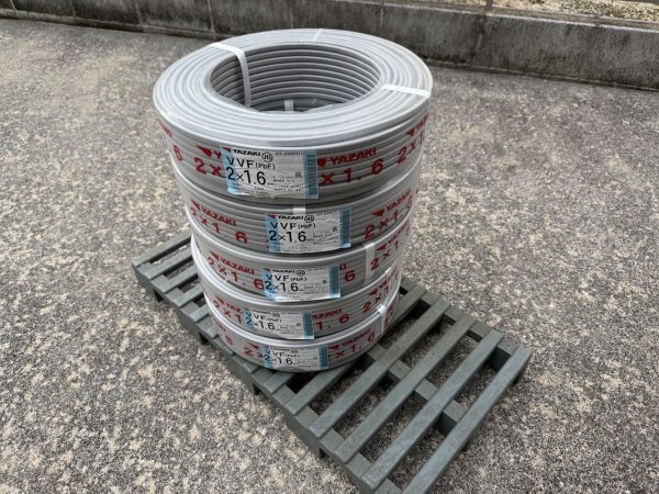 【未使用】VVFケーブル 2×1.6mm 灰色 100m巻×5本／合計500m 廃業(yè)放出品