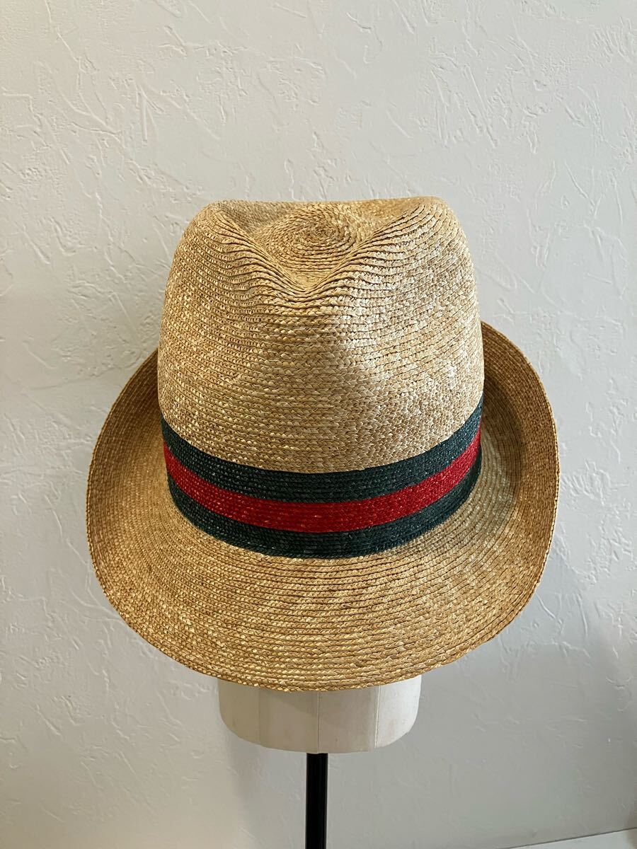 美品 GUCCI 麦わら帽子 ストローハット 中折れ帽子 57 美品 GUCCI 麦わら帽子 ストローハット 中折れ帽子 57