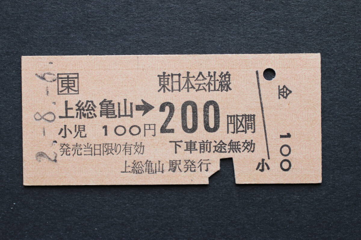 ＪＲ乗車券　上総亀山→200円區(qū)間