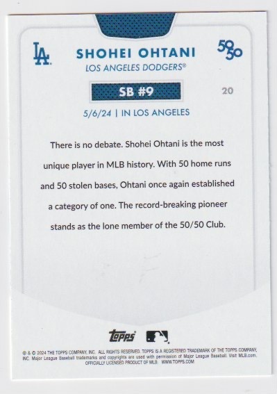 TOPPS Shohei Ohtani 大谷翔平 50/50 #20 SB #9 In Los Angeles LA Dodgers　533