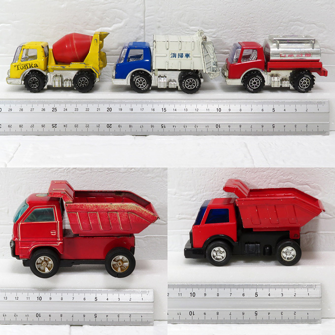 【玩具中古品】昭和レトロ：イチコー / トンカ：ブリキのトラック 5臺(tái)セット：日本制：ダンプ?日本石油 タンクローリー?清掃車 など